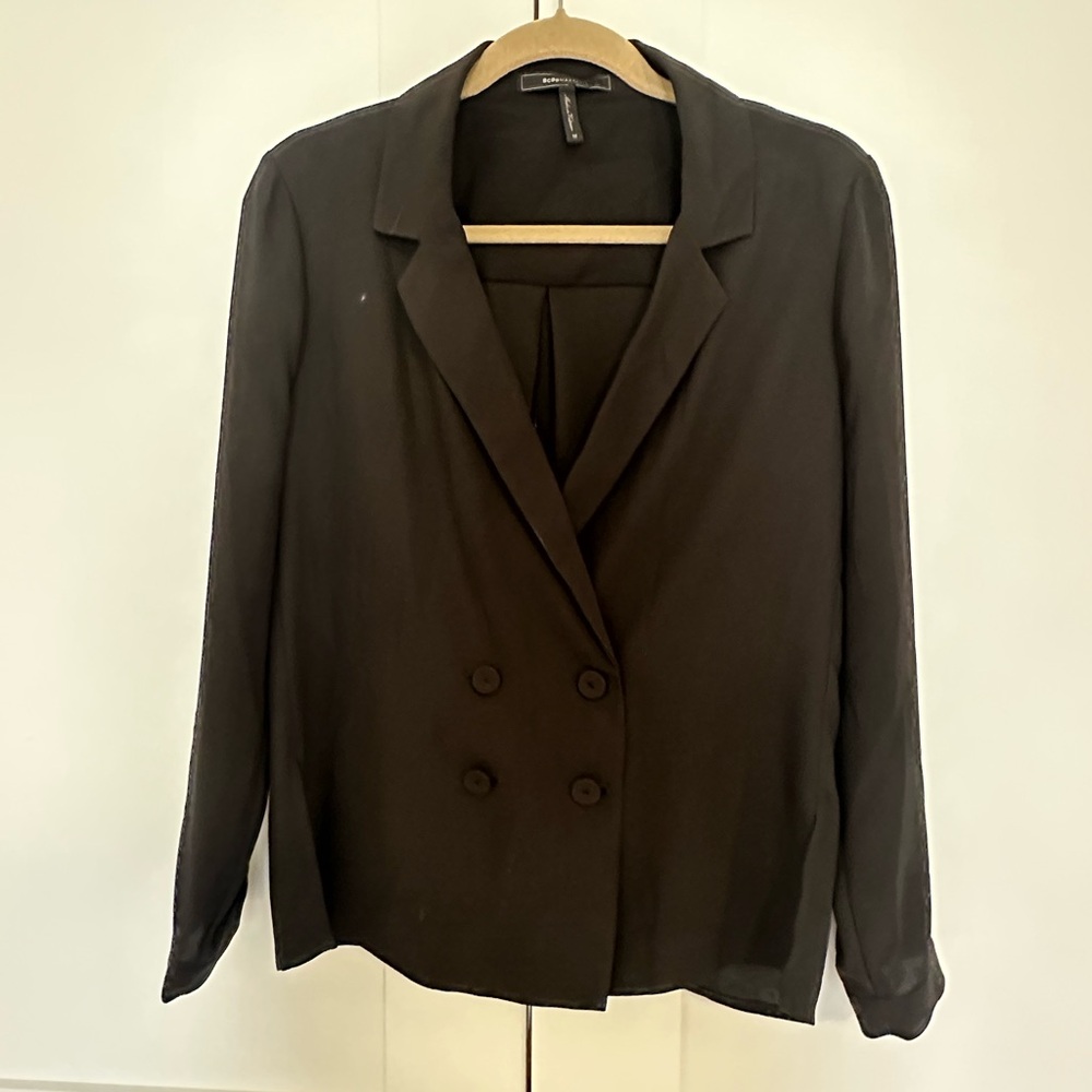 Black Double-Breasted Women's Silk Blazer